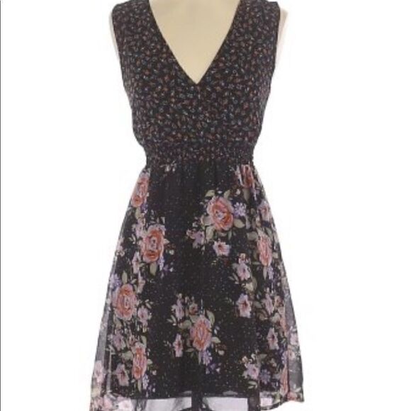 Anthro | Pins and Needles Black Floral Mini Dress - Picture 1 of 7